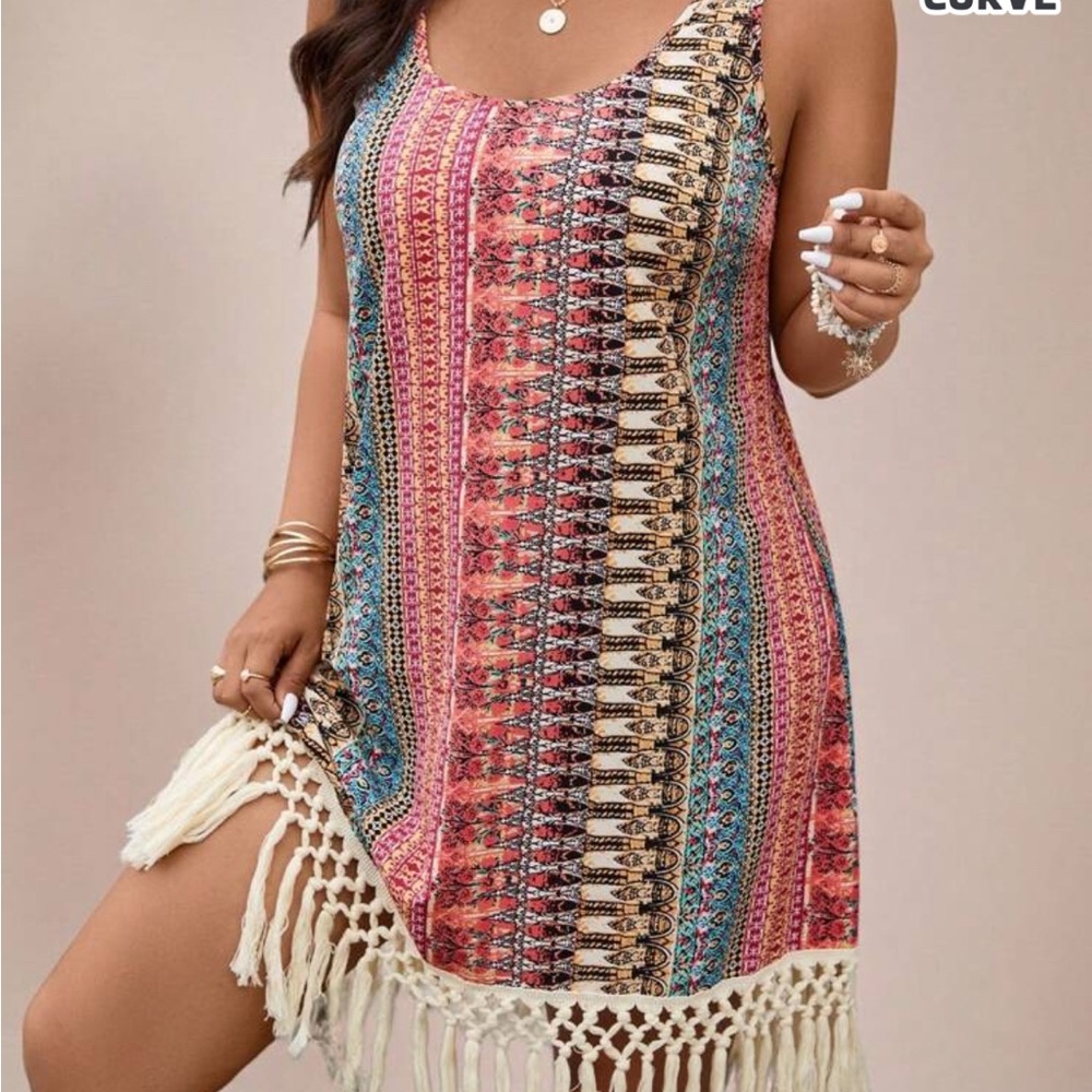 🌞 Shein 2XL / 16 Plus Size Tribal Sundress Coverup – NWOT - Picture 3 of 3